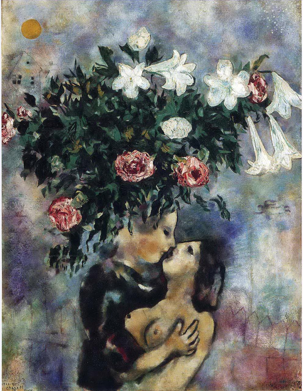 Amantes bajo los lirios contemporáneo Marc Chagall Pintura al óleo